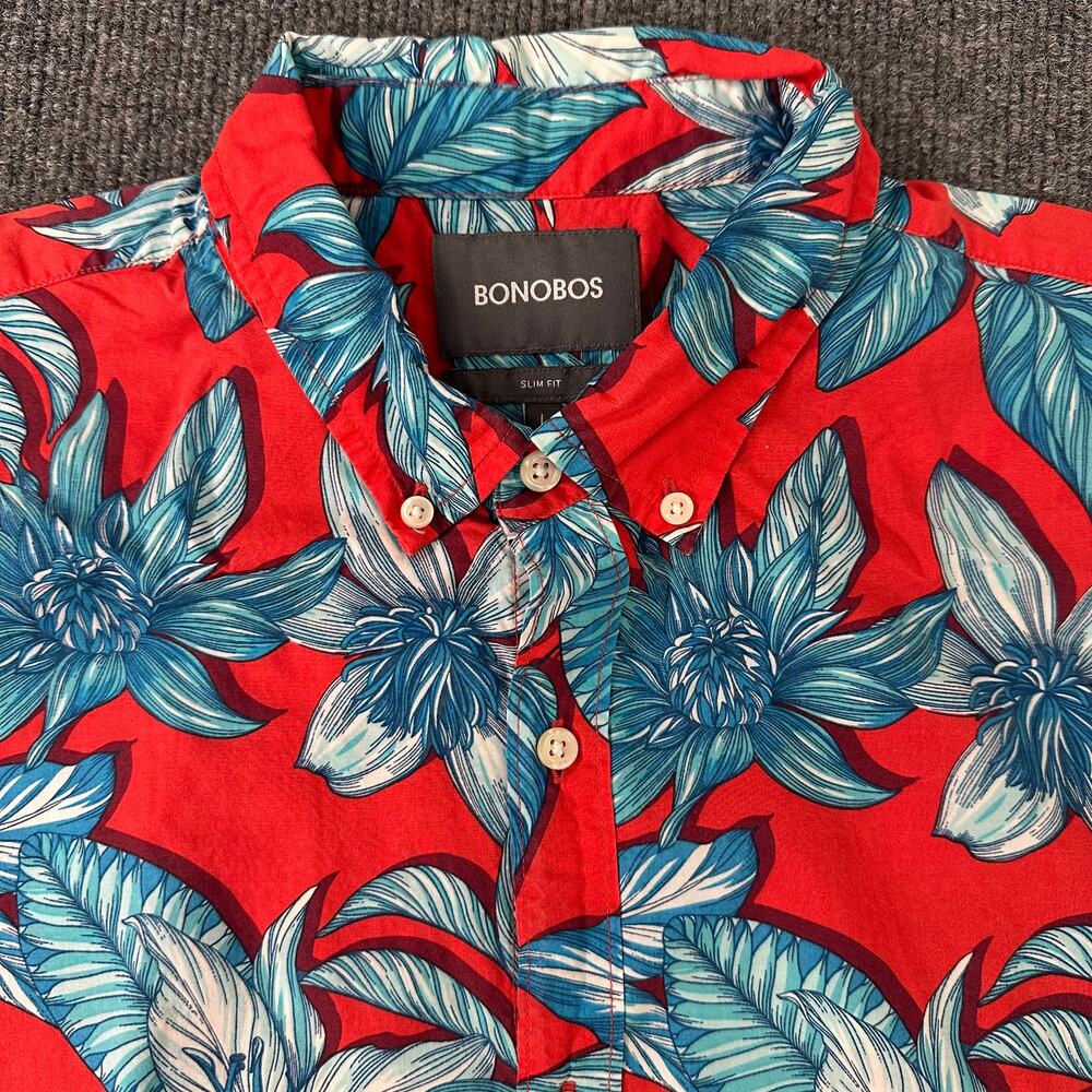 Bonobos Men's Riviera Slim Fit Short Sleeve Button Down Shirt Tropical Floral L